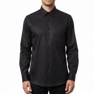 Geoffrey Beene Mens Black Wrinkle-Free Button-Up Dress Shirt Regular Fit Sz 15.5